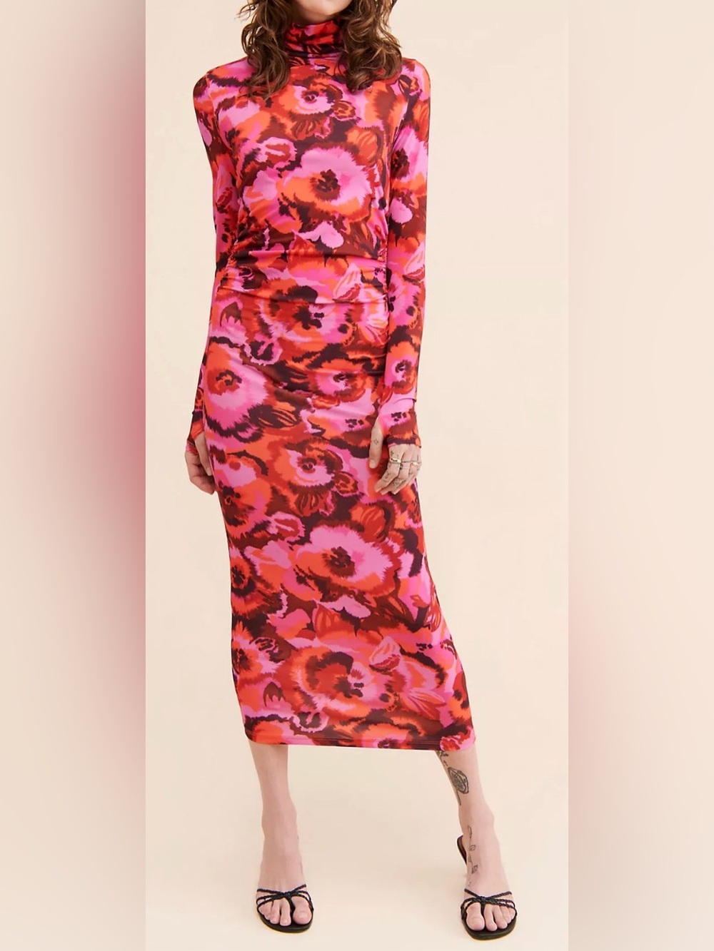 ESSENTIEL ANTWERP Callahora Pink & Red Floral Long-Sleeve Maxi Dress